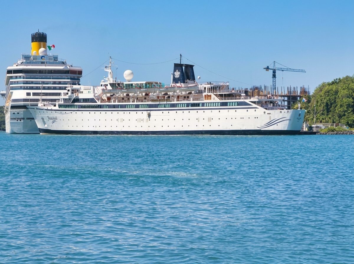 Cruise ships docked at Pointe Seraphine terminal in Castries St Lucia.jpeg